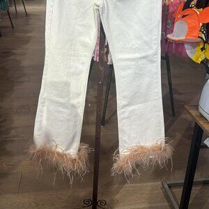 Gianni Bini White Cream Pants with Brown Feather Trim